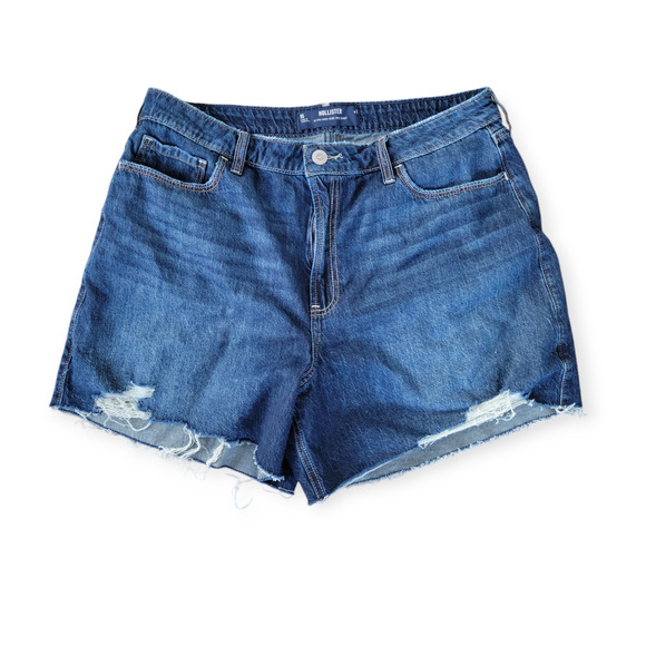 Hollister Ultra High-Rise 90's Short Dark Blue Raw Hem Shorts Women Sz 16/33 - Picture 4 of 9